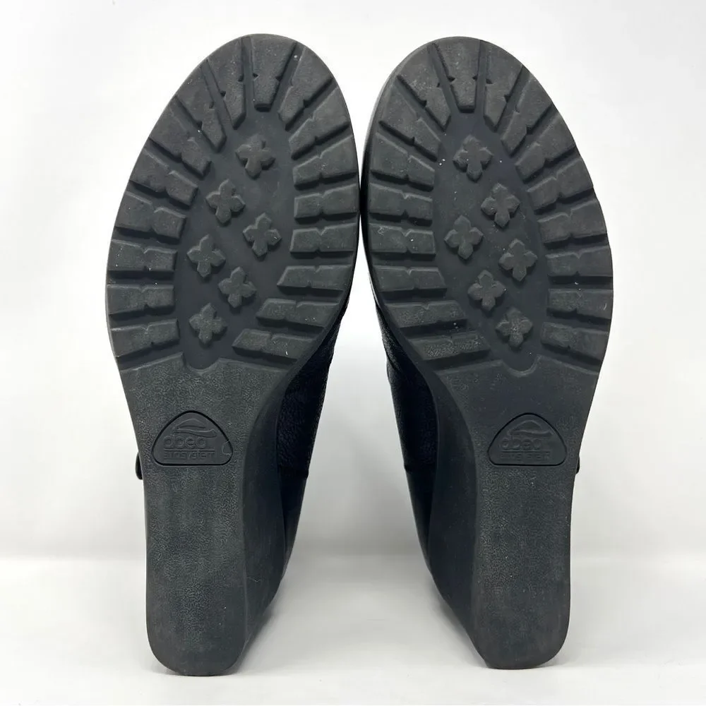 ABEO BIO System Ginger Mary Jane Black Leather Wedges Hook & Loop Closure 8.5N